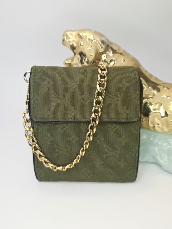 Louis Vuitton Handbags - Louis Vuitton Green Mini Lin Denim Compact Fold Wallet W/ Chain ✨️